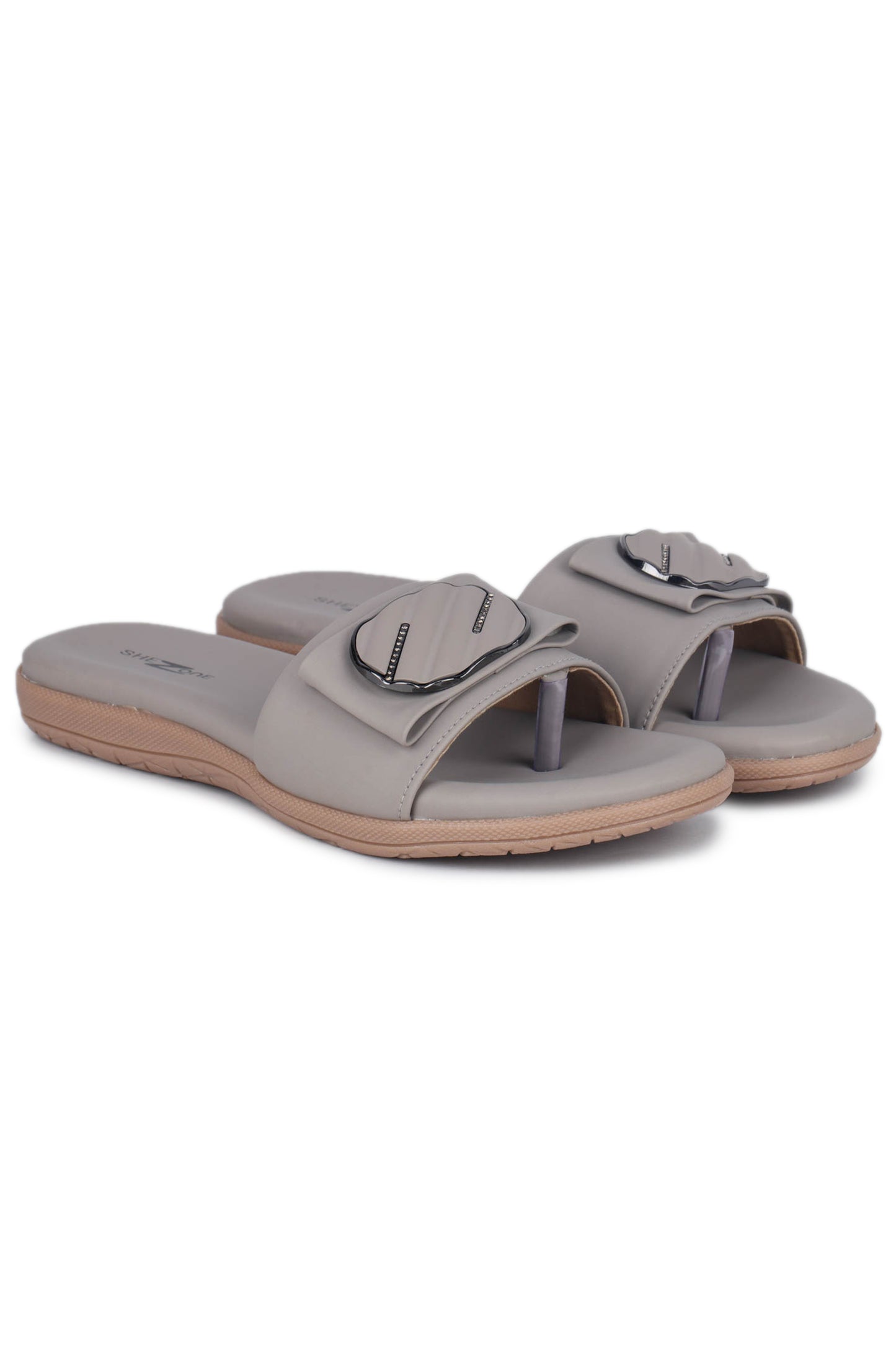 Casual Grey One Toe Flats Round Toe Slip-On Flats