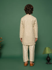 Boys' Off White Kurta And Pyjama Set