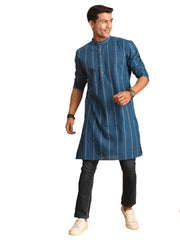 Shvaas By Vastramay - Men's Indigo Blue Cotton Kurta