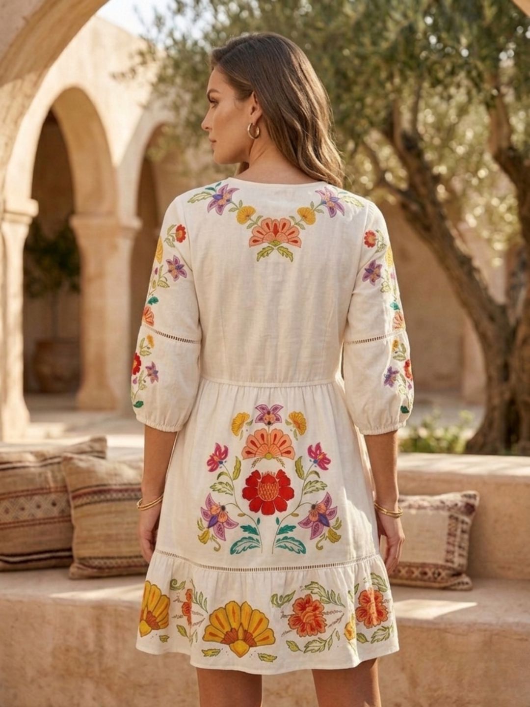 White Floral Printed Fit & Flare Dress-ADR-19778