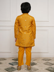 Boys' Mustard Jacket, Kurta and Pyjama Set