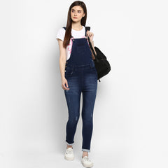 Women's Stretchable Denim Washed effect Capri Style Dungarees(inner not provided)