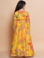 Girls Yellow Printededed Ready to wear Choli & Lehenga