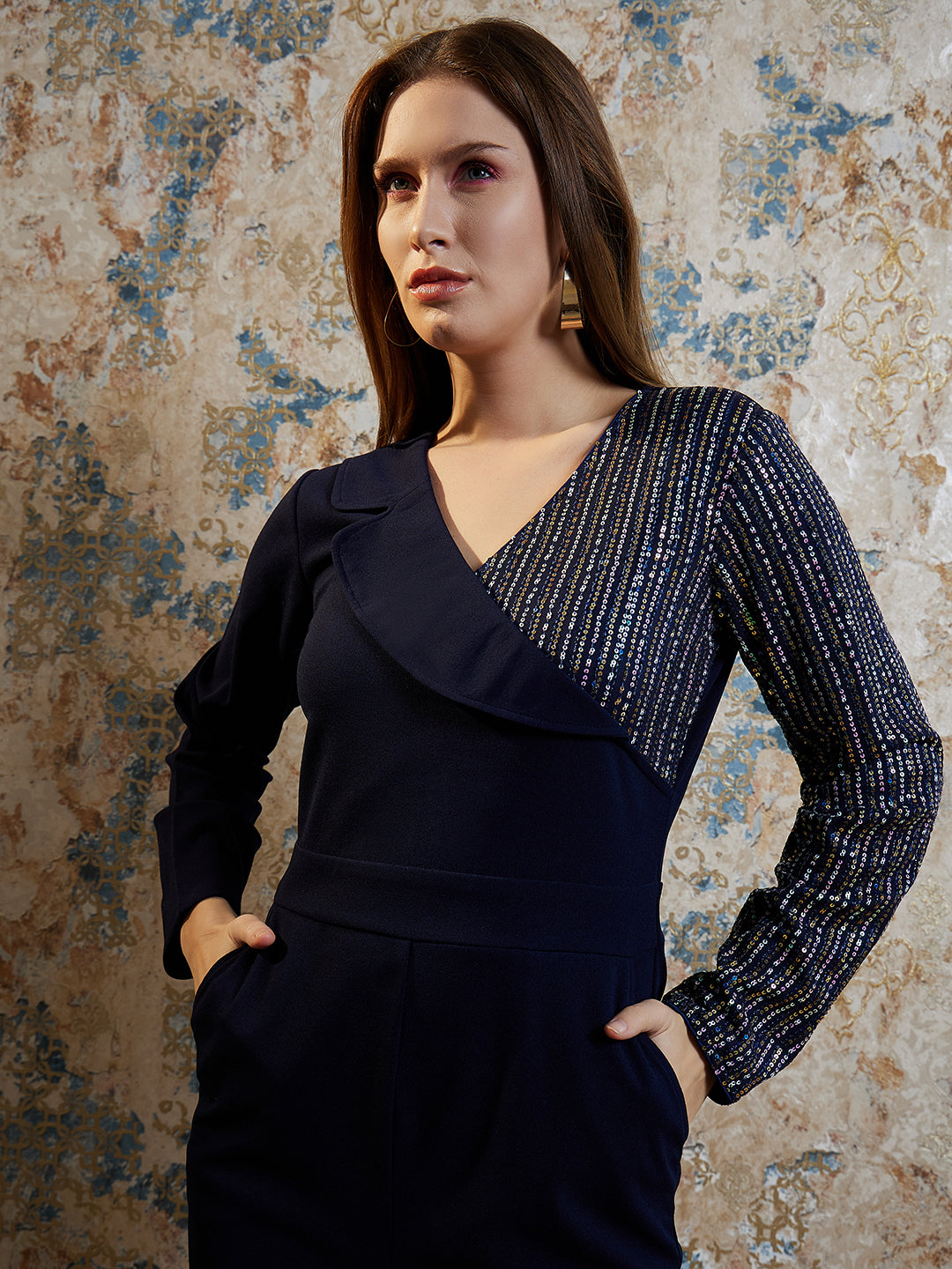 Blue Embellished Basic Jumpsuit