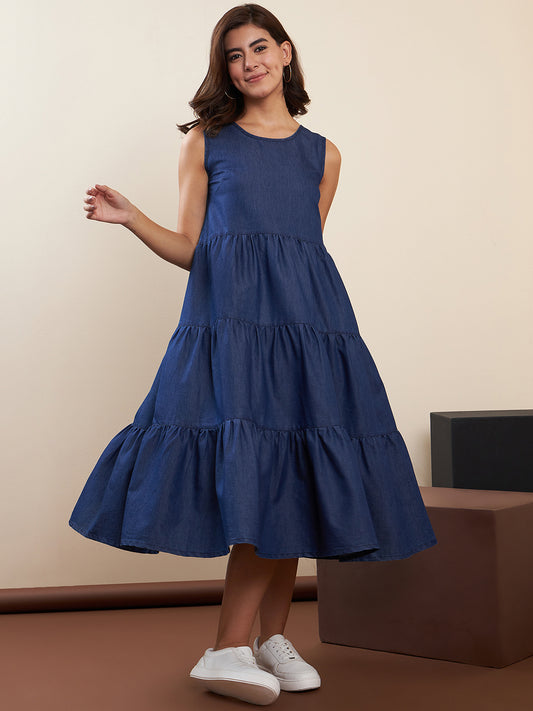 Women's Lose Fit Tiered Denim Dress
