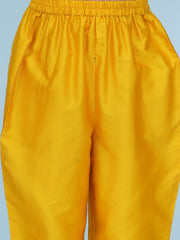 Solid Three-Fourth Sleeves Above Knee Length Silk Kurta With Trousers - Yellow