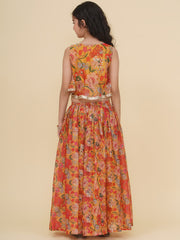Placement Print Sleeveless Above Knee Length Silk Top With Palazzo - Yellow
