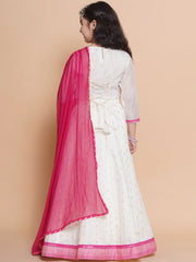 Girls White Embroidered Choli White Woven Design Ready to Wear Lehenga With Dupatta