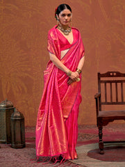 Naari - Women's Silk Blend Pink Woven Design Designer Saree With Blouse Piece