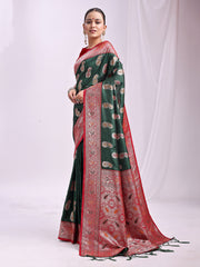 Banarasi Silk Saree with Silver Zari Border & Paisley Design - Festive Wedding Wear | Elegant Traditional Pallu | Soft Silk Finish for Women | Cultural Ethnic Saree