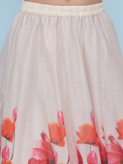 Girls Indo-Western Grey & Pink Tulip Flower Digital Printed Lehenga Choli.