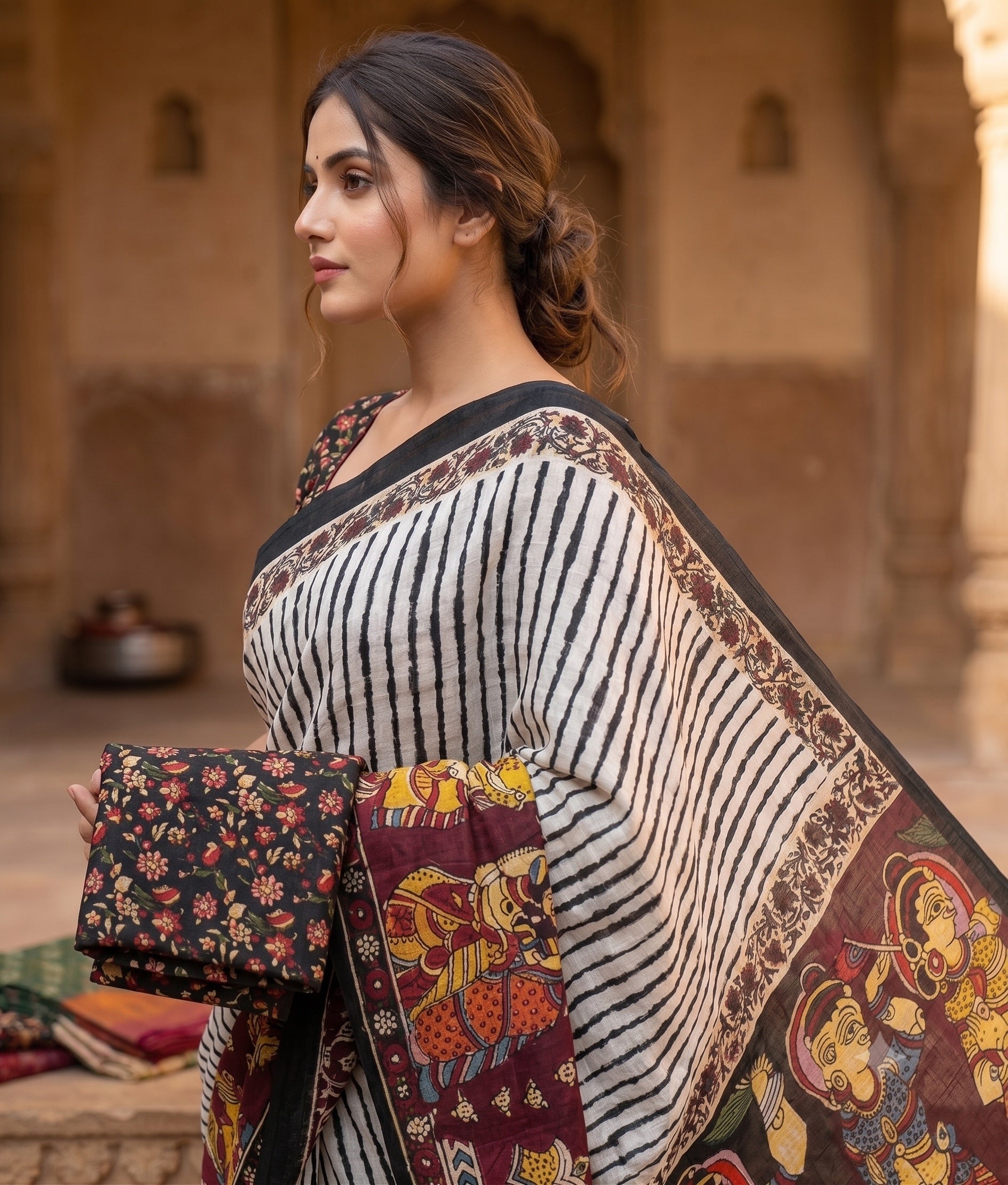 Soft linen saree with shaded style prints.