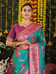ASTITA - Traditional Art Silk Temple Border Festive Wedding Wear Saree