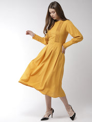 Women's Olive Polyester Moss pintuck and pleated Midi dress