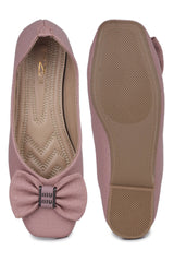 Peach Casual Ballerinas Square Toe Slip-On Flats