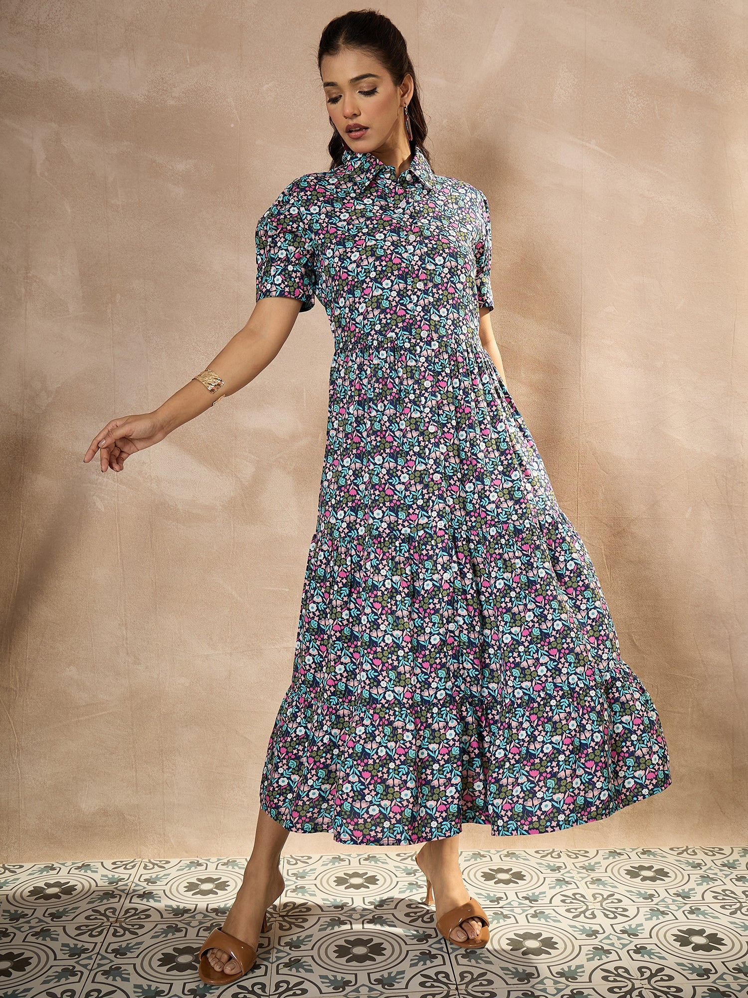 StyleStone Women's Cotton Multi colored Floral Printed Maxi Dress