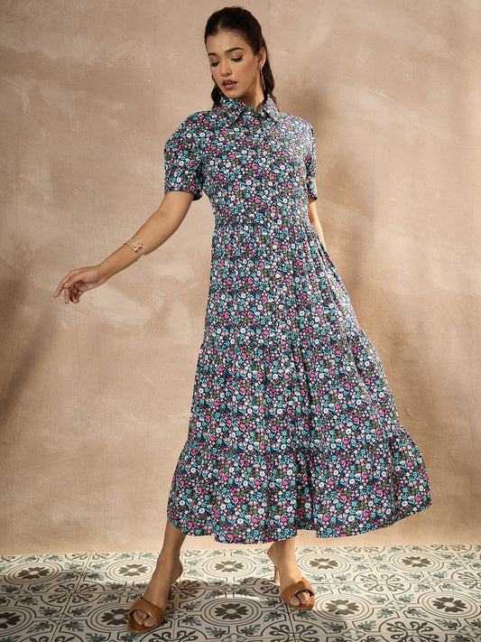 StyleStone Women's Cotton Multi colored Floral Printed Maxi Dress
