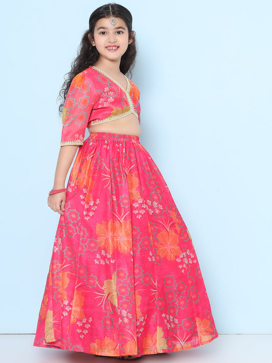 Girls Pink Multi Digital Printededed Ready to wear Lehenga & Choli with Dupatta