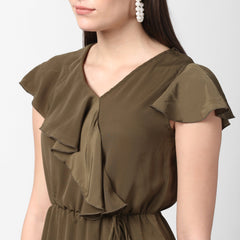 Women's Yellow Front Ruffle Dress