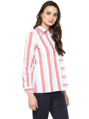 Women's Cotton Horizontal and Vertical Striped Shirt