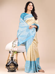 Graceful Cream and Green Silk Saree – Traditional Elegance with Royal Charm