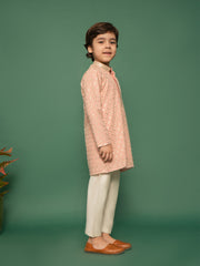 Boys' Peach Kurta And Pyjama Set