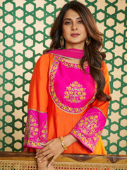 Orange And Pink Embroidered Anarkali Kurta Set