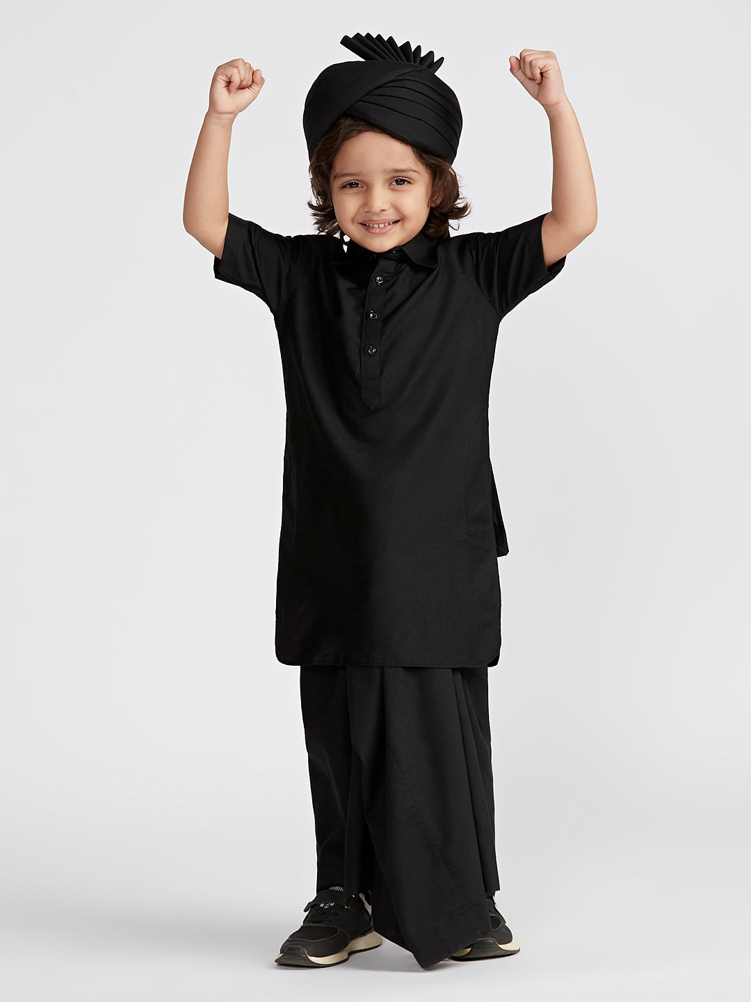 Boys' B Black Viscose Kurta Lungi And Safa set