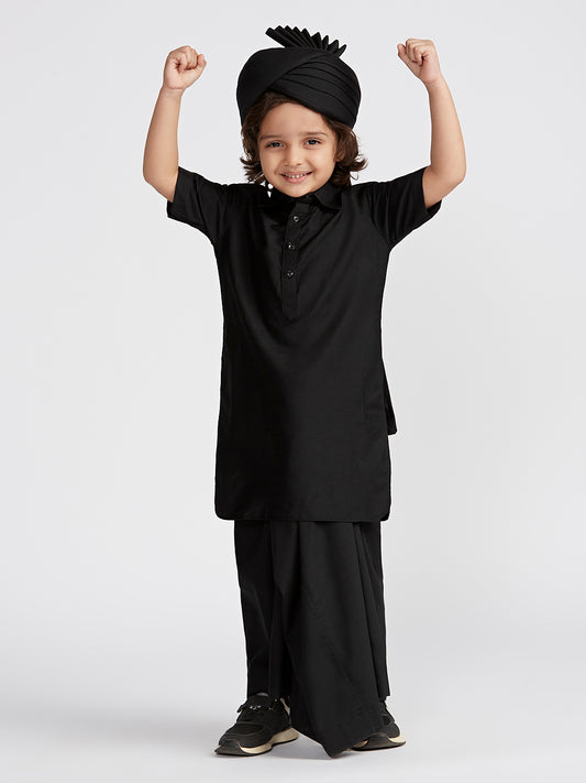 Boys' B Black Viscose Kurta Lungi And Safa set