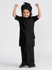 Boys' B Black Viscose Kurta Lungi And Safa set