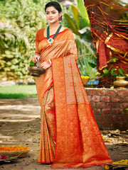 Kanjivaram Silk Saree for Women | Rich Zari Woven Pallu & Border | Traditional Bridal Saree | Perfect for Wedding & Festive Wear | Comes with Unstitched Blouse Piece