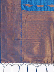 Teal Blue Linen Cotton Saree with Golden Zari Leaf Woven Design & Rich Pallu – Festive Wear | Office Look | Soft Drape