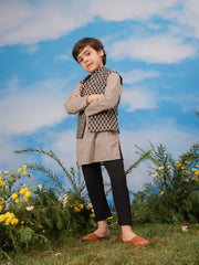 Boys' Black Jacket,Kurta And Pyjama Set.