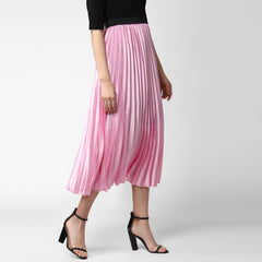 Women's Coral Satin Pleated Skirt