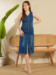 Women's Denim Front Buttoned Bodycon Dress