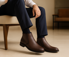 ORION-X Men's Vegan Leather Chelsea Boots Classic Almond Toe Ankle Boots with Textured Finish | Formal & Smart Casual Boots