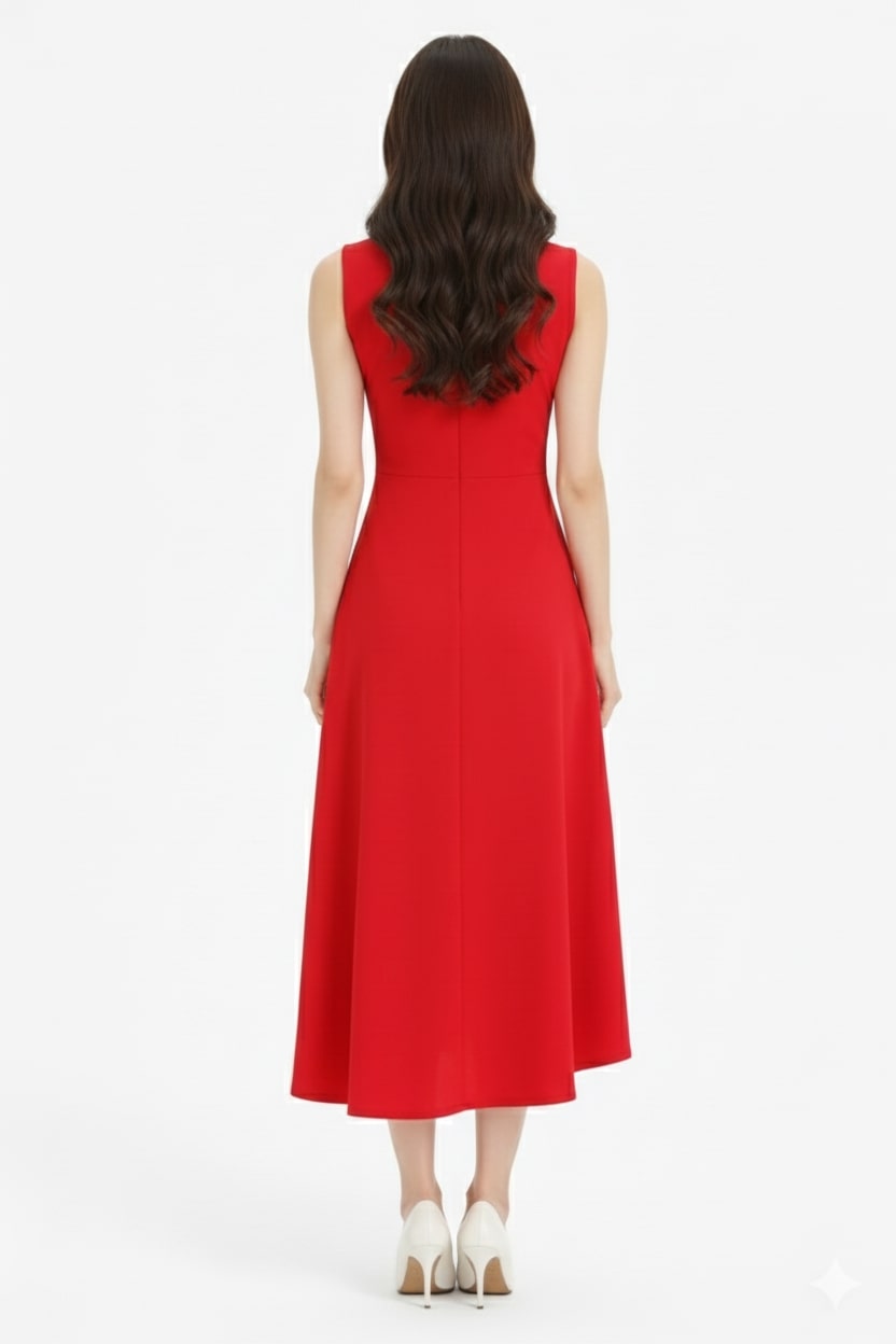 Red Embroidered Asymmetric Dress-ADR-19900