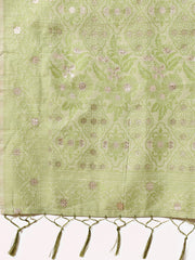 Banarasi Cotton Saree with Floral Zari Work and Traditional Pallu - Elegant Ethnic Wear for Festivals & Ceremonies