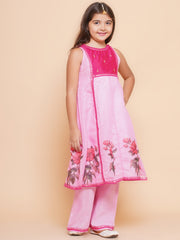 Girls Pink Floral Printed Kurta with Palzzzo