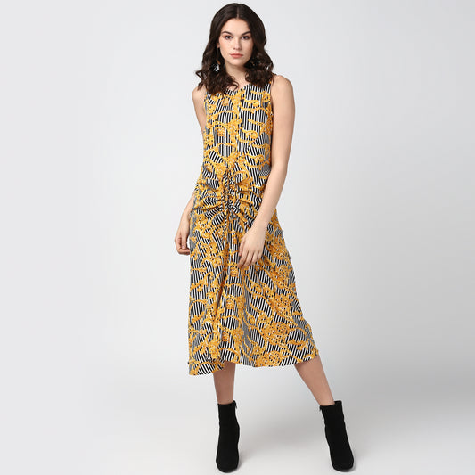 Women's Black and Yellow  Chain and Stripe Dress
