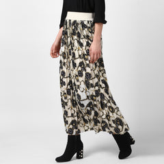Women's Cream Chain Print Pleated Skirt
