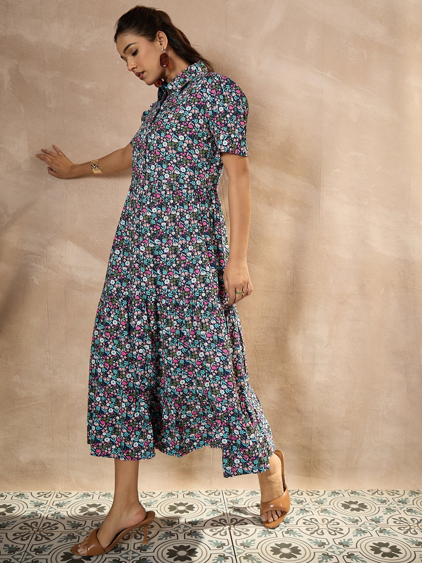 StyleStone Women's Cotton Multi colored Floral Printed Maxi Dress