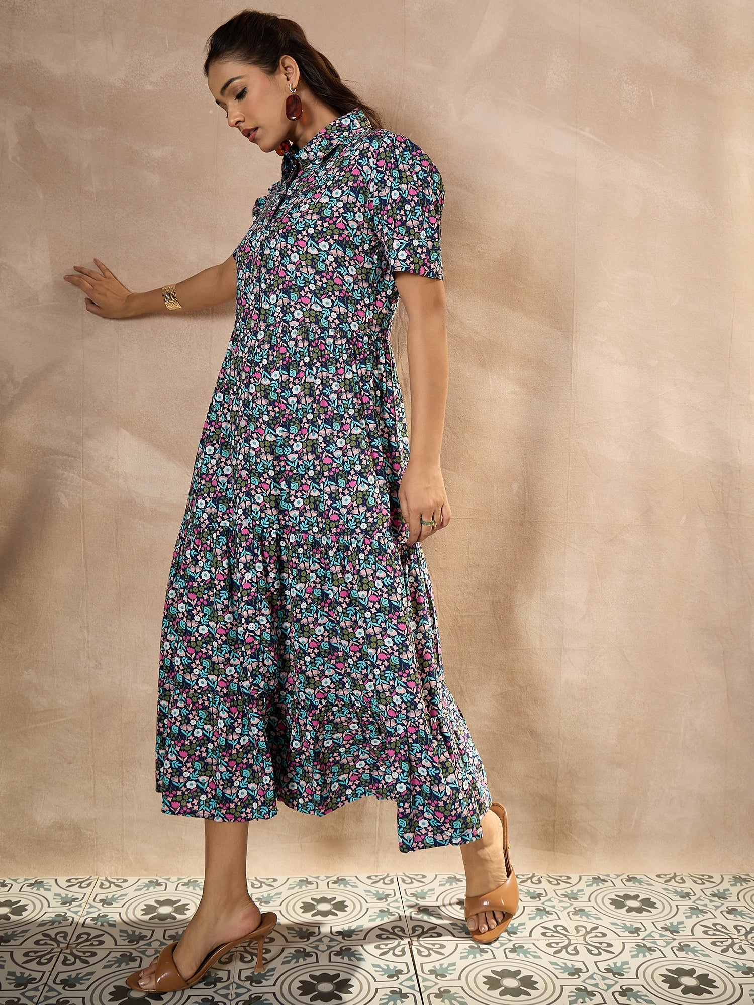 StyleStone Women's Cotton Multi colored Floral Printed Maxi Dress