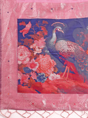 Floral Linen Cotton Saree with Zari Border & Digital Printed Pallu - Elegant Sari for Festive Occasions