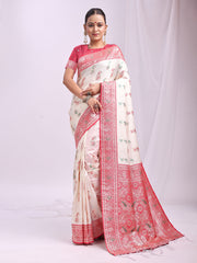 Banarasi Silk Saree with Silver Zari Border & Paisley Design - Festive Wedding Wear | Elegant Traditional Pallu | Soft Silk Finish for Women | Cultural Ethnic Saree