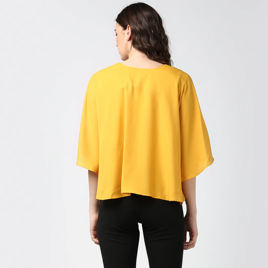 Women's Yellow Side Drape Top with Brooch