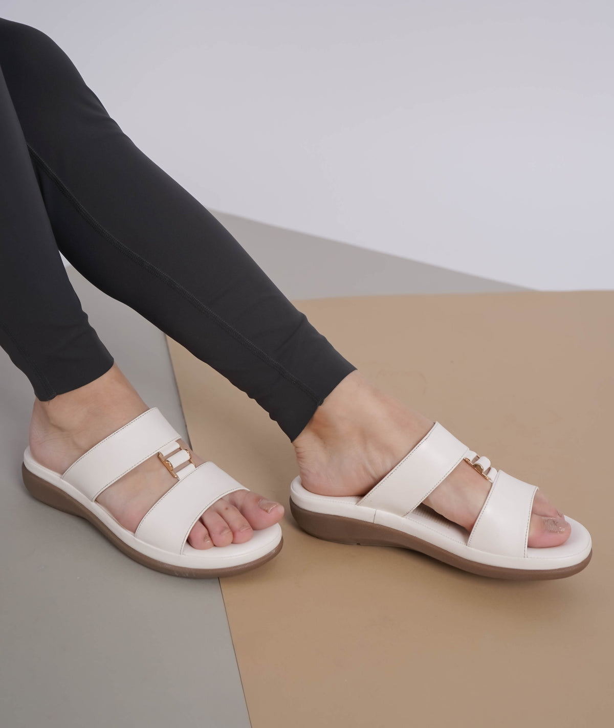 Casual White Open Toe Flats Round Toe Slip-On Flats