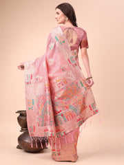 Linen Saree with Multicolor Weaving & Zari Pallu - Elegant & Lightweight for Everyday Grace