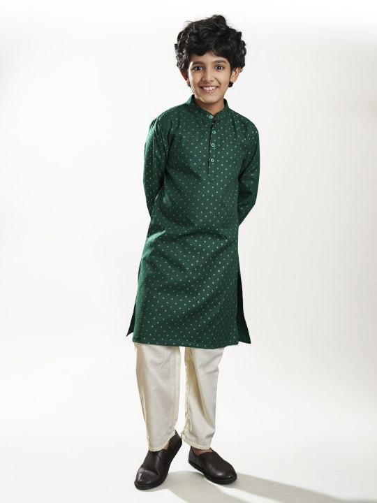 Boys Green kurta with a off white pajama