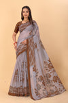 Soft linen saree with shaded style prints and cutwork